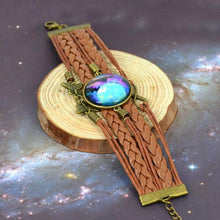 Galaxy bracelet Nebula Space Star Glass Cabochons Vintage Bronze Tone Leather Bracelet Friendship Best Gift EF8