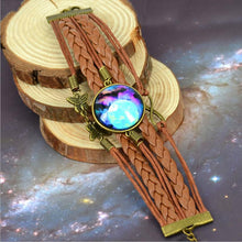 Galaxy bracelet Nebula Space Star Glass Cabochons Vintage Bronze Tone Leather Bracelet Friendship Best Gift EF8