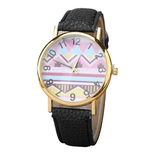 Geometry Pattern Leather Band Watch Men Women Wrist Watches EF8