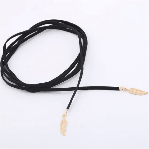 Gifts For Lady Elegant Women Long Black Velvet Rope Gold Leaf Pendant Choker Collar Necklace EF8