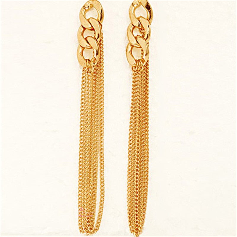 Gifts For Women Retro Women Long Chain Earrings Fancy Dress Golden Tassel Chain Earrings EF8