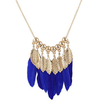 Gifts Women Big Leaves   Blue Feather Shape Necklaces s Pendants Elegant Women Choker Necklace EF8