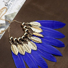 Gifts Women Big Leaves   Blue Feather Shape Necklaces s Pendants Elegant Women Choker Necklace EF8