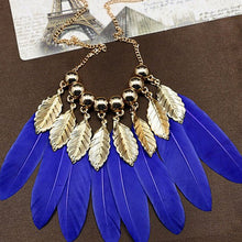 Gifts Women Big Leaves   Blue Feather Shape Necklaces s Pendants Elegant Women Choker Necklace EF8