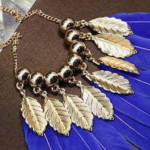 Gifts Women Big Leaves   Blue Feather Shape Necklaces s Pendants Elegant Women Choker Necklace EF8