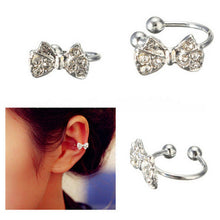 Girls Rhinestone Chic Bow Ear Bone Clip Beauty Earring Jewelry S Lady Silver Plated Shiny Crystal Bowknot Stud Earrings EF8