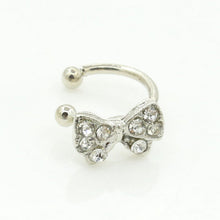 Girls Rhinestone Chic Bow Ear Bone Clip Beauty Earring Jewelry S Lady Silver Plated Shiny Crystal Bowknot Stud Earrings EF8