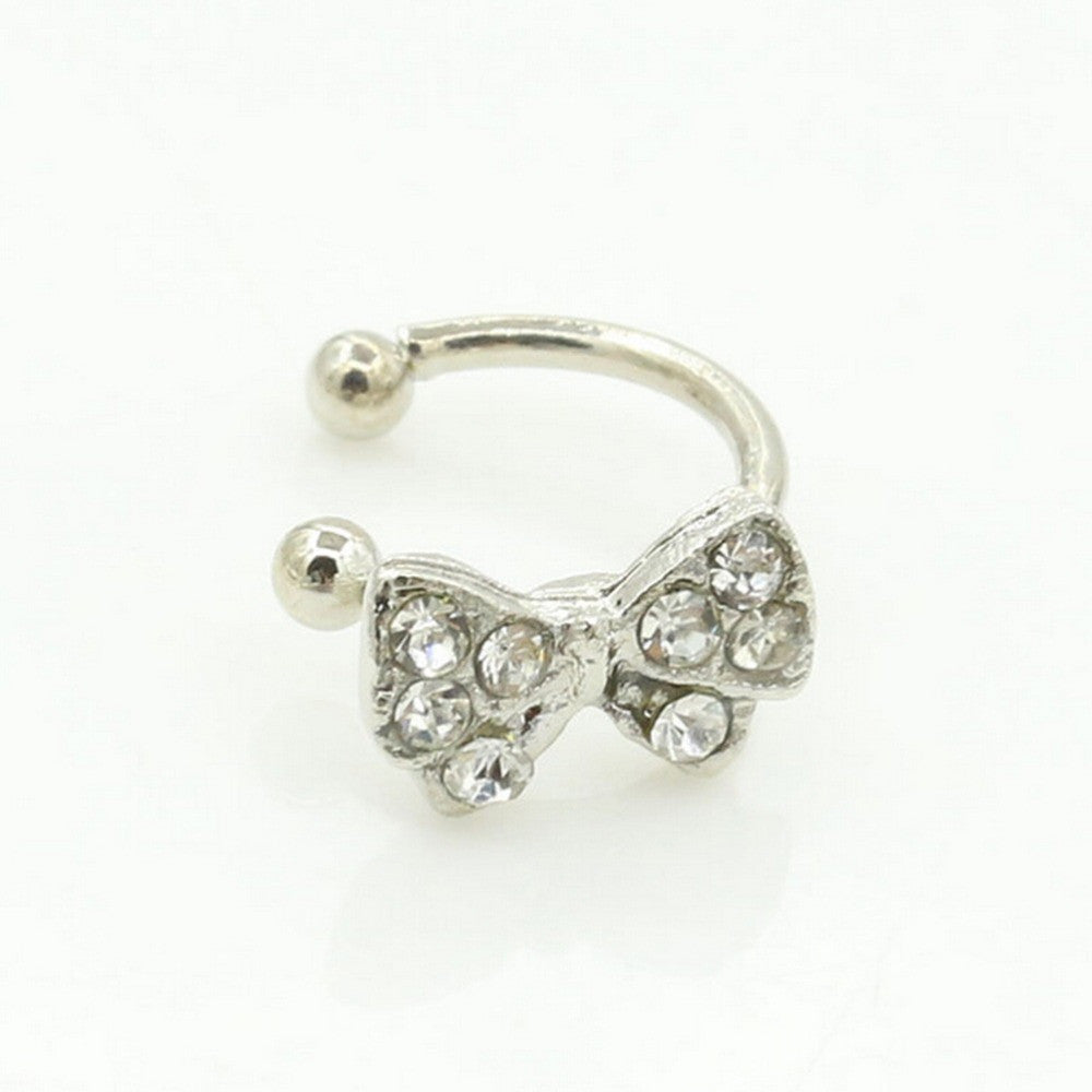Girls Rhinestone Chic Bow Ear Bone Clip Beauty Earring Jewelry S Lady Silver Plated Shiny Crystal Bowknot Stud Earrings EF8
