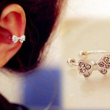 Girls Rhinestone Chic Bow Ear Bone Clip Beauty Earring Jewelry S Lady Silver Plated Shiny Crystal Bowknot Stud Earrings EF8