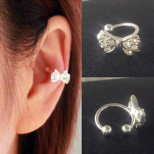 Girls Rhinestone Chic Bow Ear Bone Clip Beauty Earring Jewelry S Lady Silver Plated Shiny Crystal Bowknot Stud Earrings EF8