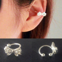 Girls Rhinestone Chic Bow Ear Bone Clip Beauty Earring Jewelry S Lady Silver Plated Shiny Crystal Bowknot Stud Earrings EF8