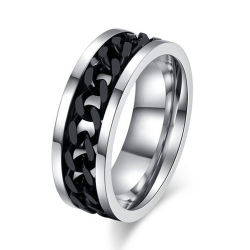 Gold Black Silver Stainless Titanium Steel Wedding B s Polish Geometric Steel Jewelry Men Spinner Rotatable Chain Ring EF8
