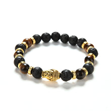 Gold Buddha Skull Elastic Bracelets Beaded Tibet Charm Lucky Bracelets S Black Color Men's Bracelet EF8