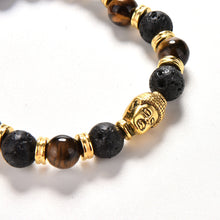 Gold Buddha Skull Elastic Bracelets Beaded Tibet Charm Lucky Bracelets S Black Color Men's Bracelet EF8