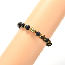 Gold Buddha Skull Elastic Bracelets Beaded Tibet Charm Lucky Bracelets S Black Color Men's Bracelet EF8