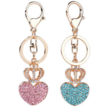 Gold Plated Beautiful Car Keyring Crystal Crown Heart Lovers Keychain EF8