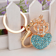 Gold Plated Beautiful Car Keyring Crystal Crown Heart Lovers Keychain EF8