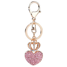 Gold Plated Beautiful Car Keyring Crystal Crown Heart Lovers Keychain EF8