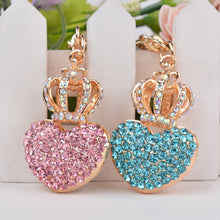 Gold Plated Beautiful Car Keyring Crystal Crown Heart Lovers Keychain EF8