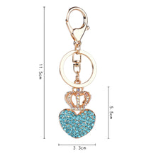 Gold Plated Beautiful Car Keyring Crystal Crown Heart Lovers Keychain EF8