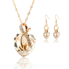 Gold Plated Crystal Heart Necklace Earrings Jewellery Set Bridal Wedding WF Drop Earrings Necklace EF8