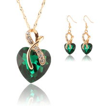 Gold Plated Crystal Heart Necklace Earrings Jewellery Set Bridal Wedding WF Drop Earrings Necklace EF8
