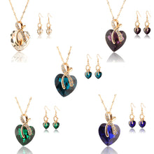 Gold Plated Crystal Heart Necklace Earrings Jewellery Set Bridal Wedding WF Drop Earrings Necklace EF8