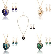 Gold Plated Crystal Heart Necklace Earrings Jewellery Set Bridal Wedding WF Drop Earrings Necklace EF8
