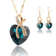 Gold Plated Crystal Heart Necklace Earrings Jewellery Set Bridal Wedding WF Drop Earrings Necklace EF8