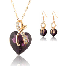 Gold Plated Crystal Heart Necklace Earrings Jewellery Set Bridal Wedding WF Drop Earrings Necklace EF8