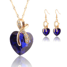 Gold Plated Crystal Heart Necklace Earrings Jewellery Set Bridal Wedding WF Drop Earrings Necklace EF8