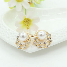 Gold Plated Starry Sky Women Shining Crystal Shell Simulated Pearl Round Stud Earrings  Pearl Earrings EF8