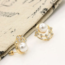 Gold Plated Starry Sky Women Shining Crystal Shell Simulated Pearl Round Stud Earrings  Pearl Earrings EF8