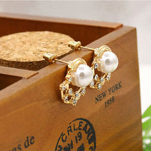 Gold Plated Starry Sky Women Shining Crystal Shell Simulated Pearl Round Stud Earrings  Pearl Earrings EF8