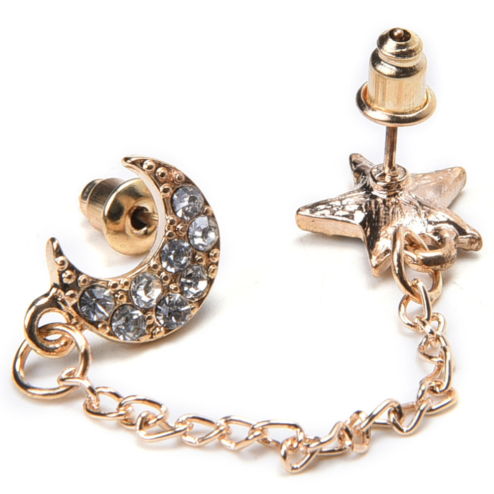 Gold plated Moon   Star Crystal Rhinestone Stud Earrings EF8
