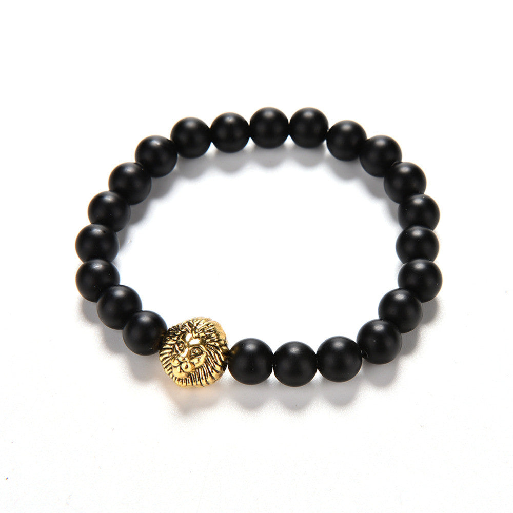 Golden Natural Grinding Stone Bracelets S 2 Colors Lion Head Women Men Beaded Bracelet EF8
