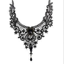 Gothic Collar Lace Necklace For Wedding Party Black Lace  Beads H made Short Choker Victorian Steampunk Style EF8