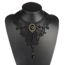 Gothic Collar Lace Necklace For Wedding Party Black Lace  Beads H made Short Choker Victorian Steampunk Style EF8