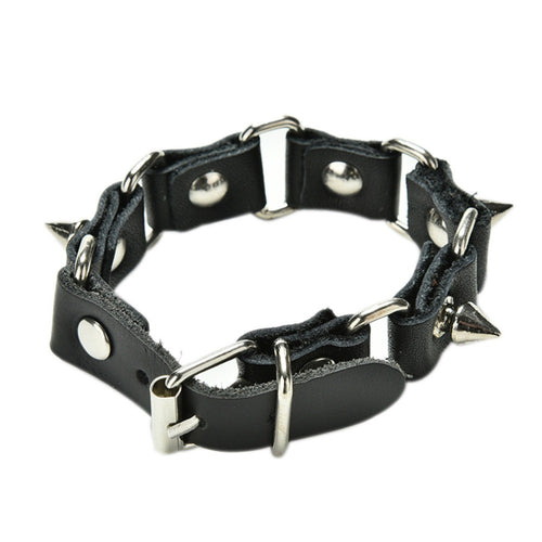 Gothic Metal Cone Stud Spikes Rivet Leather Wristb  Punk style Cool Wolf Tooth Bangle Cuff Bracelet EF8