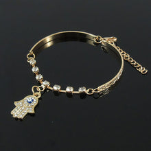 Hamsa Symbol Fatima H  Pendant Rhinestone Gold Plated Bracelet Bangle Jewelry Gift for Women EF8