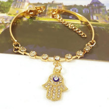 Hamsa Symbol Fatima H  Pendant Rhinestone Gold Plated Bracelet Bangle Jewelry Gift for Women EF8