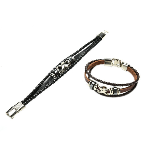 H made Retro PU Leather Woven Charm Bracelet Bangles Male Jewelry Men Women Vintage Braided Bracelets EF8