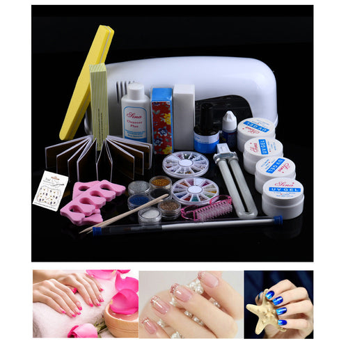 9W Dryer Lamp Tube UV Gel Kit Brush Buffer Guides Toe Seperator Glitter Powder Liquid Tools Nail Tips Glue DIY Kit EF8