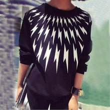 Black Women Lightning Printed Hoodies Outwear Pullover Tracksuit Sweatshirts EF8