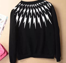Black Women Lightning Printed Hoodies Outwear Pullover Tracksuit Sweatshirts EF8