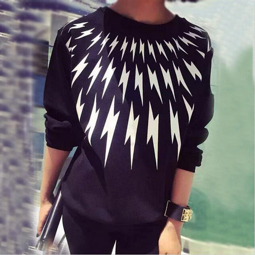 Black Women Lightning Printed Hoodies Outwear Pullover Tracksuit Sweatshirts EF8