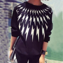 Black Women Lightning Printed Hoodies Outwear Pullover Tracksuit Sweatshirts EF8
