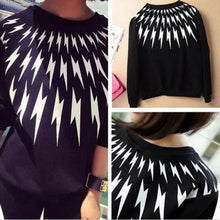 Black Women Lightning Printed Hoodies Outwear Pullover Tracksuit Sweatshirts EF8