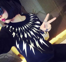 Black Women Lightning Printed Hoodies Outwear Pullover Tracksuit Sweatshirts EF8