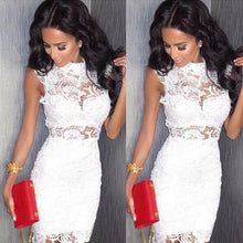 Hollow Out Embroidery High Collar Lace Dress Women's Sleeveless Package Hip Dress Sexy Club Dress Party Pencil Dress EF8